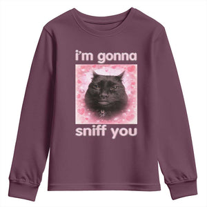 I'm Gonna Sniff You Youth Sweatshirt Funny Black Cat Brainrot Meme TS14 Maroon Print Your Wear