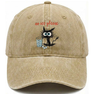 No Ice Please Washed Cotton Baseball Cap Funny Black Cat Sarcastic Abolish ICE Meme TS14 Washed Cap Universal Fit Khaki Print Your Wear