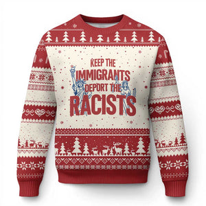 Keep The Immigrants Deport The Racists Ugly Christmas Sweater Statue Of Liberty Anti Racism Political Statement TS14 Beige Red Print Your Wear