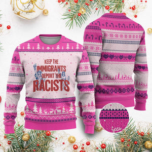 Keep The Immigrants Deport The Racists Ugly Christmas Sweater Statue Of Liberty Anti Racism Political Statement TS14 Hot Pink Print Your Wear