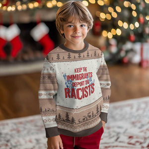 Keep The Immigrants Deport The Racists Ugly Christmas Sweater Statue Of Liberty Anti Racism Political Statement TS14 Mocha Mousse Print Your Wear