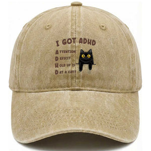 I Got ADHD is that A Cat Washed Cotton Baseball Cap Funny Cat Lover TS14 Print Your Wear