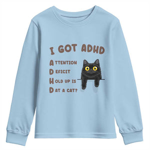 I Got ADHD is that A Cat Youth Sweatshirt Funny Cat Lover TS14 Light Blue Print Your Wear