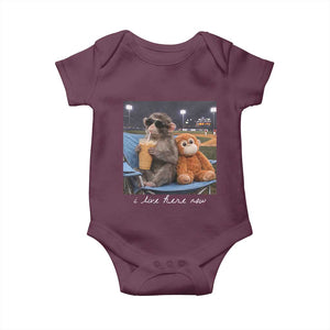 Funny Punch Monkey Baseball Baby Onesie I Live Here Now Ballpark Graphic TS14 Maroon Print Your Wear