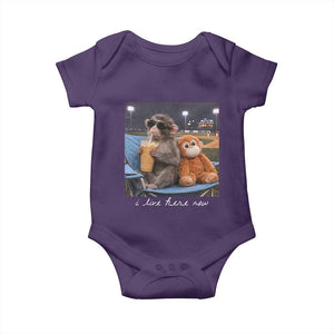 Funny Punch Monkey Baseball Baby Onesie I Live Here Now Ballpark Graphic TS14 Purple Print Your Wear