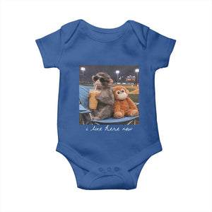 Funny Punch Monkey Baseball Baby Onesie I Live Here Now Ballpark Graphic TS14 Royal Blue Print Your Wear