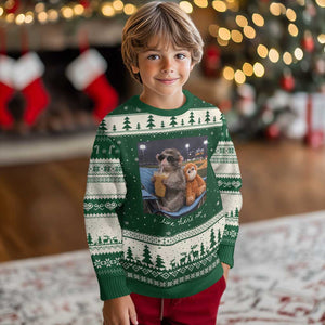 Funny Punch Monkey Baseball Ugly Christmas Sweater I Live Here Now Ballpark Graphic TS14 Forest Green Beige Print Your Wear