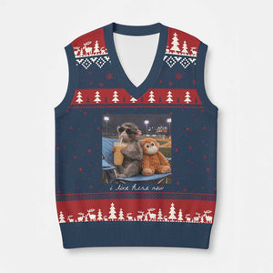 Funny Punch Monkey Baseball V-Neck Knit Sweater Vest I Live Here Now Ballpark Graphic TS14 Navy Red Print Your Wear