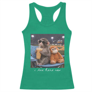 Funny Punch Monkey Baseball Racerback Tank Top I Live Here Now Ballpark Graphic TS14 Irish Green Print Your Wear