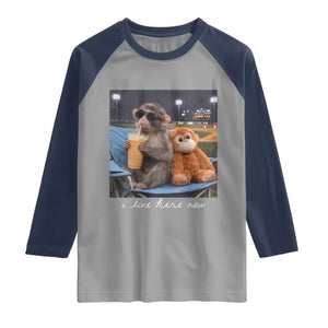 Funny Punch Monkey Baseball Raglan Shirt I Live Here Now Ballpark Graphic TS14 Sport Gray Navy Print Your Wear
