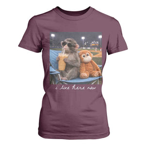 Funny Punch Monkey Baseball T Shirt For Women I Live Here Now Ballpark Graphic TS14 Maroon Print Your Wear