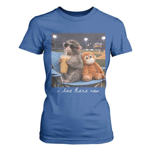 Funny Punch Monkey Baseball T Shirt For Women I Live Here Now Ballpark Graphic TS14 Royal Blue Print Your Wear