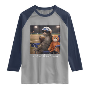 I Live Here Now Punch Monkey Raglan Shirt Funny Drinking Iced Coffee Baseball Field TS14 Sport Gray Navy Print Your Wear