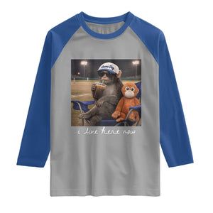 I Live Here Now Punch Monkey Raglan Shirt Funny Drinking Iced Coffee Baseball Field TS14 Sport Gray Royal Print Your Wear