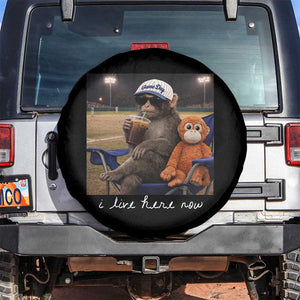 I Live Here Now Punch Monkey Spare Tire Cover Funny Drinking Iced Coffee Baseball Field TS14 No hole Black Print Your Wear