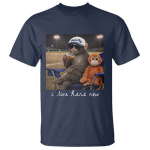 I Live Here Now Punch Monkey T Shirt Funny Drinking Iced Coffee Baseball Field TS14 Navy Print Your Wear