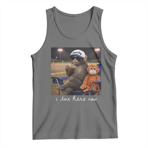 I Live Here Now Punch Monkey Tank Top Funny Drinking Iced Coffee Baseball Field TS14 Black Heather Print Your Wear