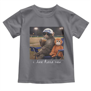 I Live Here Now Punch Monkey Toddler T Shirt Funny Drinking Iced Coffee Baseball Field TS14 Charcoal Print Your Wear