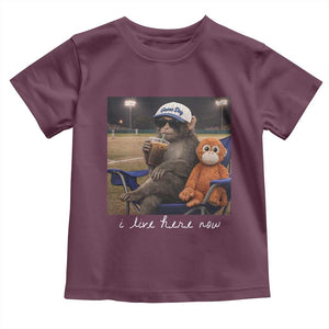 I Live Here Now Punch Monkey Toddler T Shirt Funny Drinking Iced Coffee Baseball Field TS14 Maroon Print Your Wear