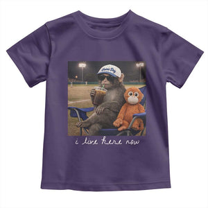 I Live Here Now Punch Monkey Toddler T Shirt Funny Drinking Iced Coffee Baseball Field TS14 Purple Print Your Wear