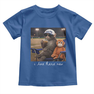 I Live Here Now Punch Monkey Toddler T Shirt Funny Drinking Iced Coffee Baseball Field TS14 Royal Blue Print Your Wear