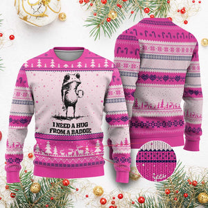 I Need A Hug from A Baddie Ugly Christmas Sweater Funny Frog Saying Quote TS14 Hot Pink Print Your Wear