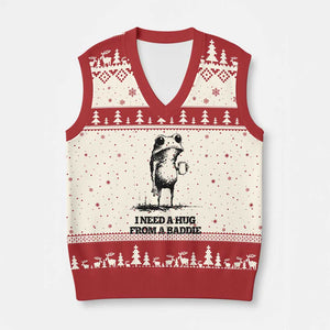 I Need A Hug from A Baddie V-Neck Knit Sweater Vest Funny Frog Saying Quote TS14 Beige Red Print Your Wear