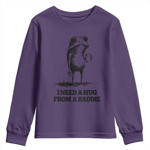 I Need A Hug from A Baddie Youth Sweatshirt Funny Frog Saying Quote TS14 Purple Print Your Wear