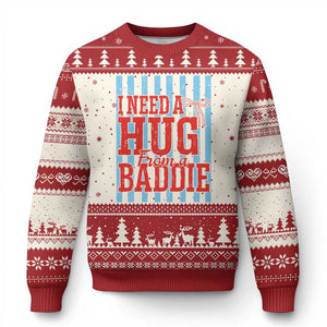 I Need A Hug from A Baddie Ugly Christmas Sweater Retro Game Day Season Funny Saying Quote TS14 Beige Red Print Your Wear