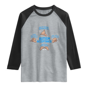 Autism Acceptance Raglan Shirt Hand Neurodiversity SPED Teacher TS14 Heather Gray Black Print Your Wear