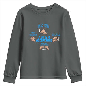 Autism Acceptance Youth Sweatshirt Hand Neurodiversity SPED Teacher TS14 Dark Heather Print Your Wear