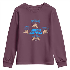 Autism Acceptance Youth Sweatshirt Hand Neurodiversity SPED Teacher TS14 Maroon Print Your Wear
