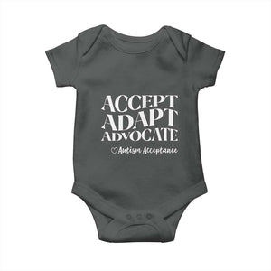 Autism Acceptance Baby Onesie Accept Adapt Advocate TS14 Dark Heather Print Your Wear