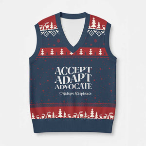Autism Acceptance V-Neck Knit Sweater Vest Accept Adapt Advocate TS14 Navy Red Print Your Wear