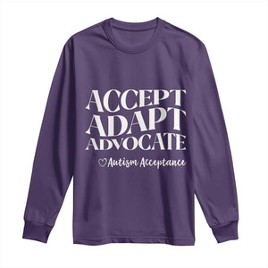Autism Acceptance Long Sleeve Shirt Accept Adapt Advocate TS14 Purple Print Your Wear