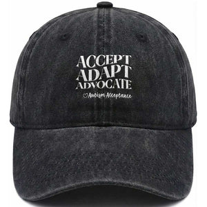 Autism Acceptance Washed Cotton Baseball Cap Accept Adapt Advocate TS14 Print Your Wear