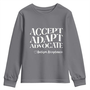 Autism Acceptance Youth Sweatshirt Accept Adapt Advocate TS14 Charcoal Print Your Wear