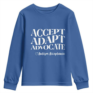Autism Acceptance Youth Sweatshirt Accept Adapt Advocate TS14 Royal Blue Print Your Wear