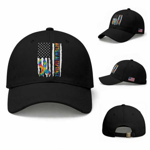 Autism Acceptance Baseball Cap US Flag Ribbon Support Neurodiversity TS14 Baseball Cap Universal Fit Black Print Your Wear