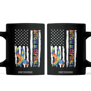 Autism Acceptance Coffee Mug US Flag Ribbon Support Neurodiversity TS14 Black Print Your Wear