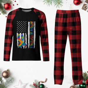Autism Acceptance Plaid Pajama Set US Flag Ribbon Support Neurodiversity TS14 Buffalo Plaid Print Your Wear