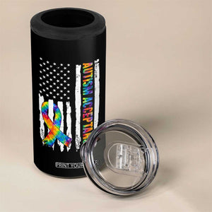 Autism Acceptance 4 in 1 Can Cooler Tumbler US Flag Ribbon Support Neurodiversity TS14 Print Your Wear