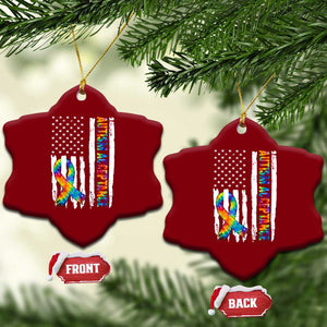 Autism Acceptance Ceramic Ornament US Flag Ribbon Support Neurodiversity TS14 Print Your Wear