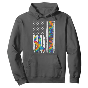 Autism Acceptance Hoodie US Flag Ribbon Support Neurodiversity TS14 Dark Heather Print Your Wear