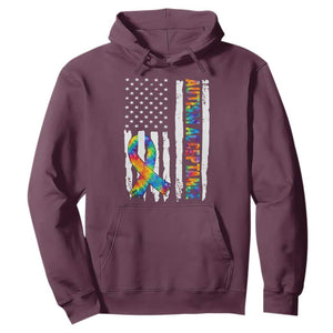 Autism Acceptance Hoodie US Flag Ribbon Support Neurodiversity TS14 Maroon Print Your Wear