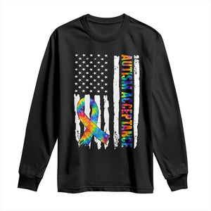 Autism Acceptance Long Sleeve Shirt US Flag Ribbon Support Neurodiversity TS14 Black Print Your Wear