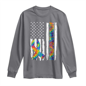 Autism Acceptance Long Sleeve Shirt US Flag Ribbon Support Neurodiversity TS14 Charcoal Print Your Wear