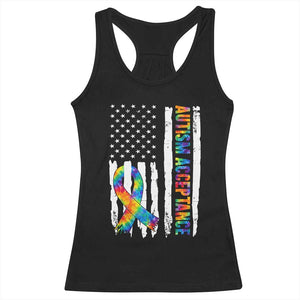 Autism Acceptance Racerback Tank Top US Flag Ribbon Support Neurodiversity TS14 Black Print Your Wear