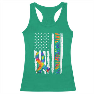 Autism Acceptance Racerback Tank Top US Flag Ribbon Support Neurodiversity TS14 Irish Green Print Your Wear