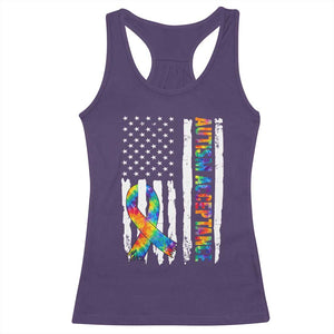 Autism Acceptance Racerback Tank Top US Flag Ribbon Support Neurodiversity TS14 Purple Print Your Wear